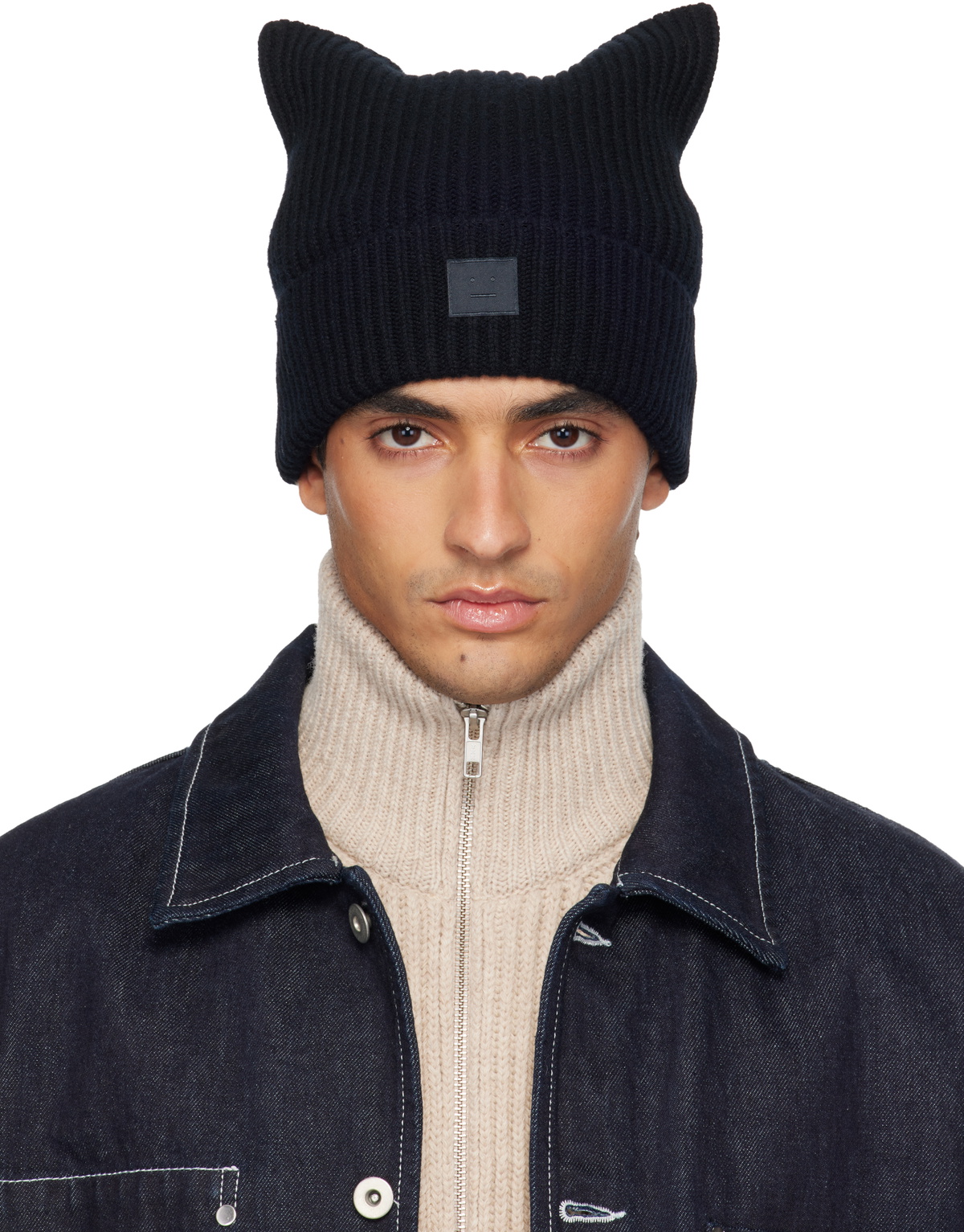 Acne Studios Black Logo Square Beanie Acne Studios