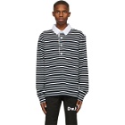 Daniel W. Fletcher Navy and White Striped Rugby Long Sleeve Polo
