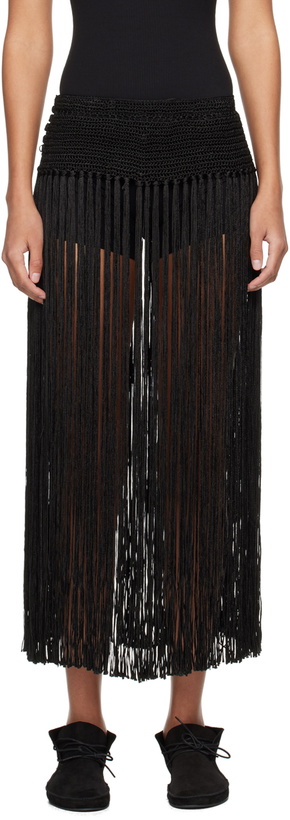 Photo: Bode Black Fringe Midi Skirt