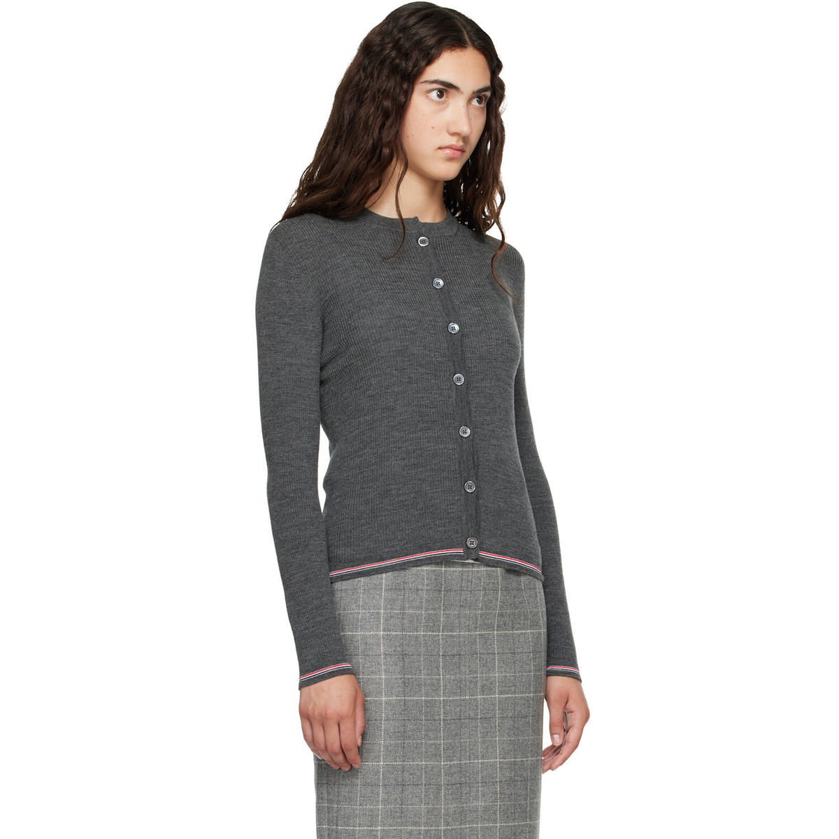Thom Browne Gray Merino Wool Rib Stitch Cardigan