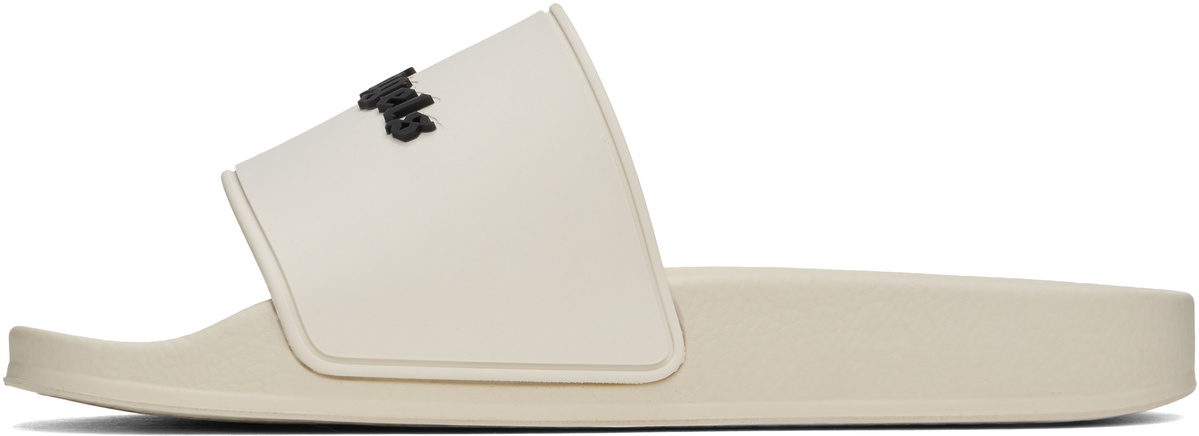 Palm Angels Beige Classic Logo Pool Slides