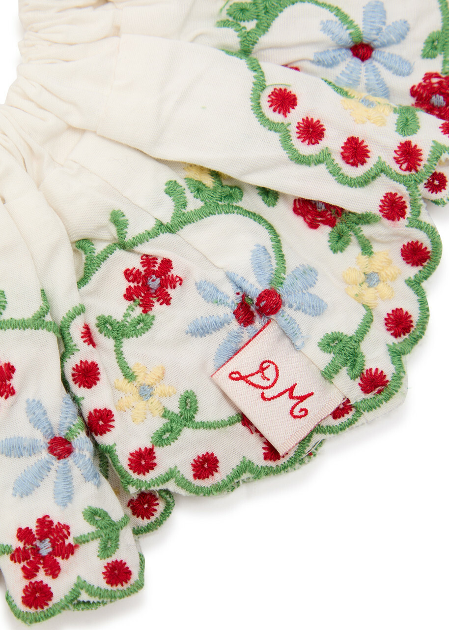 Damson Madder Lulu Floral-embroidered Cotton Scrunchie - White - One Size