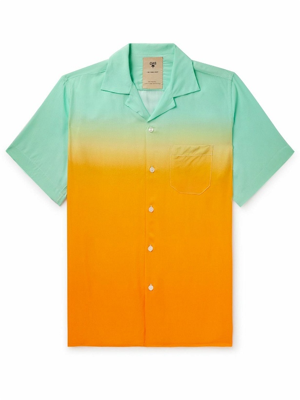 Photo: OAS - Sunset Grade Camp-Collar Matte-Satin Shirt - Orange