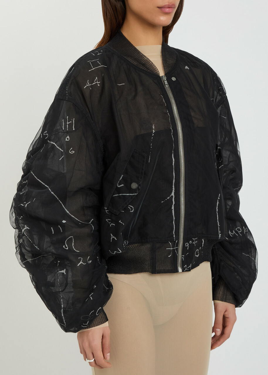 Rick Owens Secchia Flight Printed Tulle Bomber Jacket Black