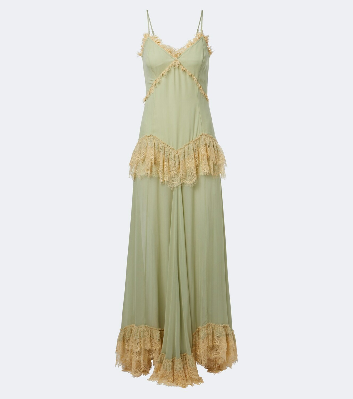 De La Vali Estela lace-trimmed georgette maxi dress