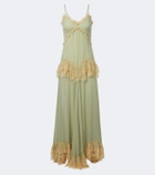 De La Vali Estela lace-trimmed georgette maxi dress