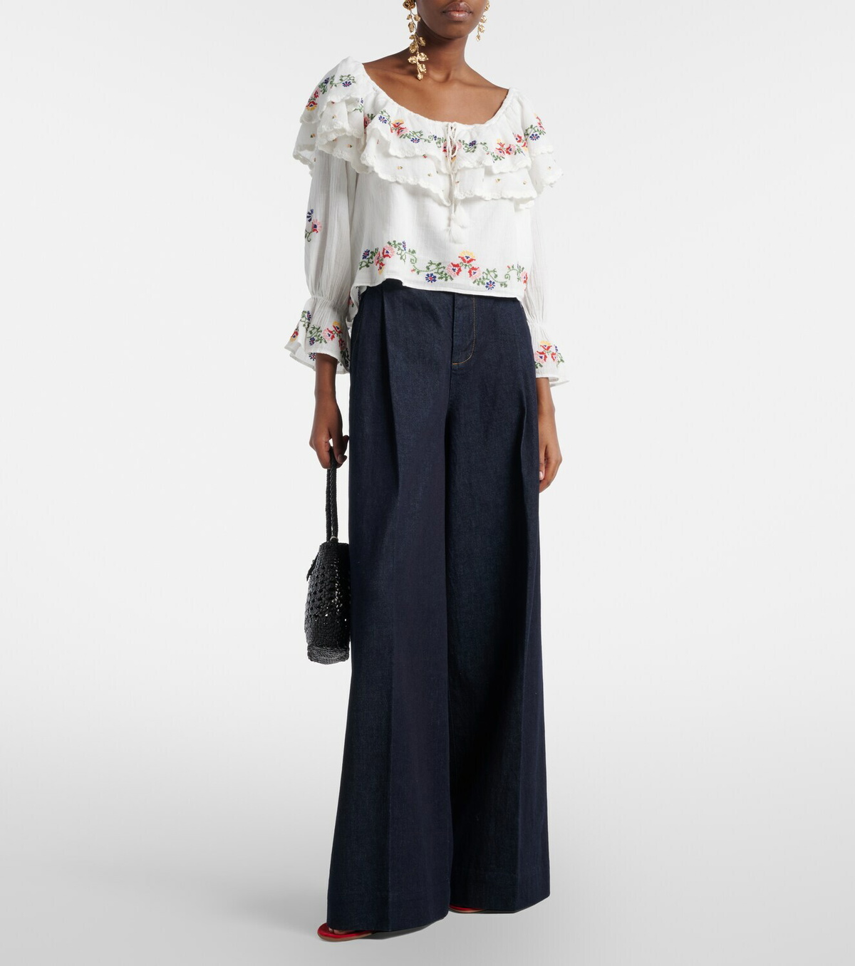 Rixo Maurine embroidered ruffled cotton top