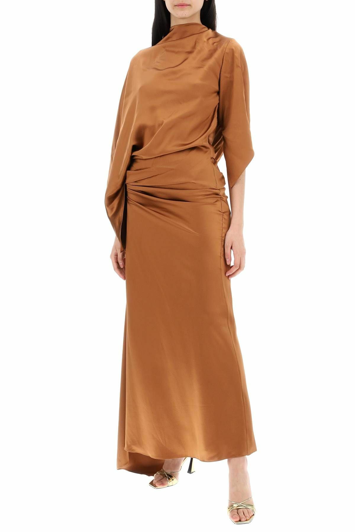christopher esber dress brown Christopher Esber, Arced ruched maxi dress, Women, Brown, US 0, Dresses, Materialmix