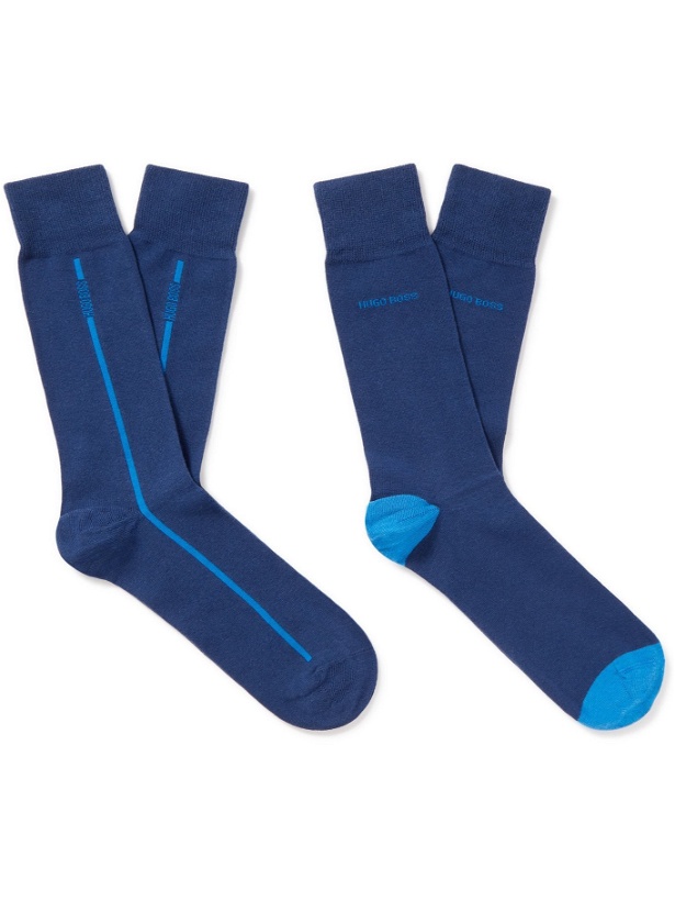 Photo: HUGO BOSS - Two-Pack Stretch Cotton-Blend Socks - Blue - EU 39/42