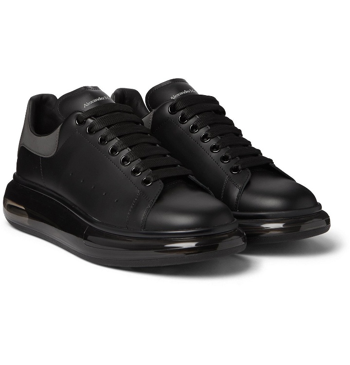 Photo: Alexander McQueen - Exaggerated-Sole Reflective-Trimmed Leather Sneakers - Black