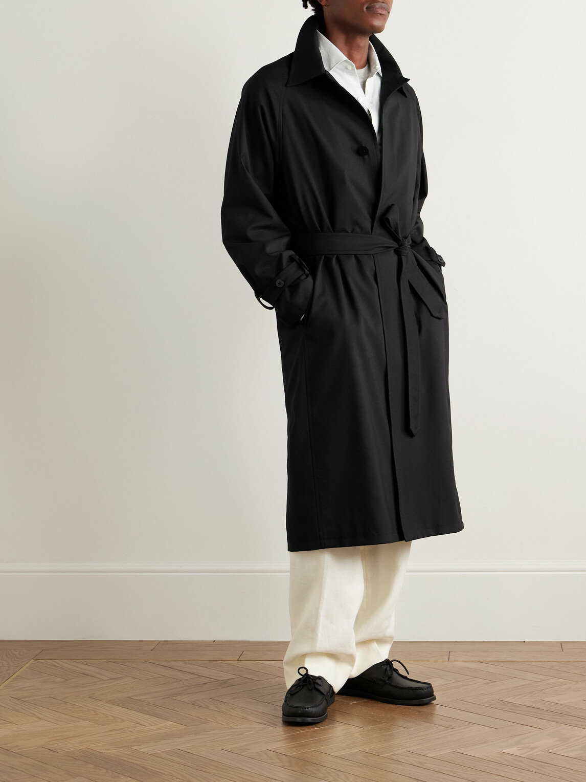 Stòffa - Belted Wool Trench Coat - Black