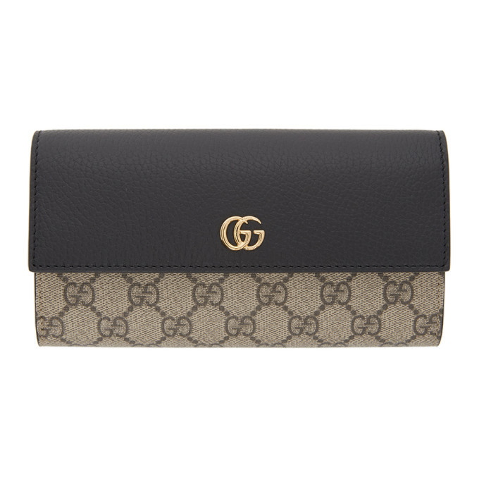 Gucci Beige/Black GG Supreme Canvas and Leather Flap Wallet Gucci