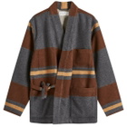 Universal Works Men's Blanket Wool Kyoto Work Jacket in Charcoal Stripe
