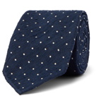 Drake's - 8cm Embroidered Polka-Dot Slub Silk Tie - Blue