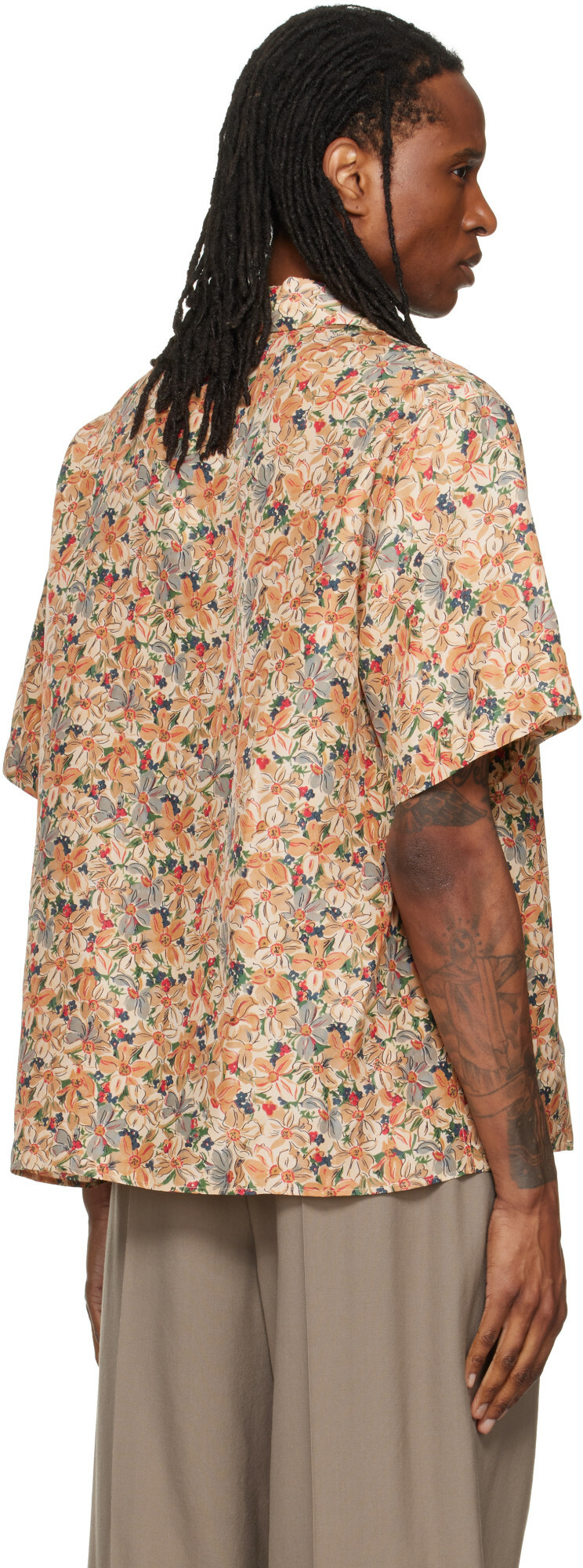 Valentino Beige Floral Silk Bowling Shirt