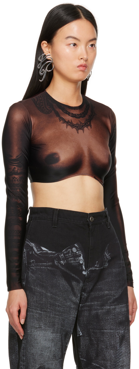 Jean Paul Gaultier Brown Graphic Long Sleeve T-Shirt