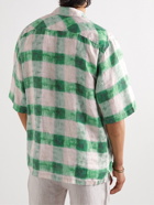 120% - Camp-Collar Checked Linen Shirt - Green