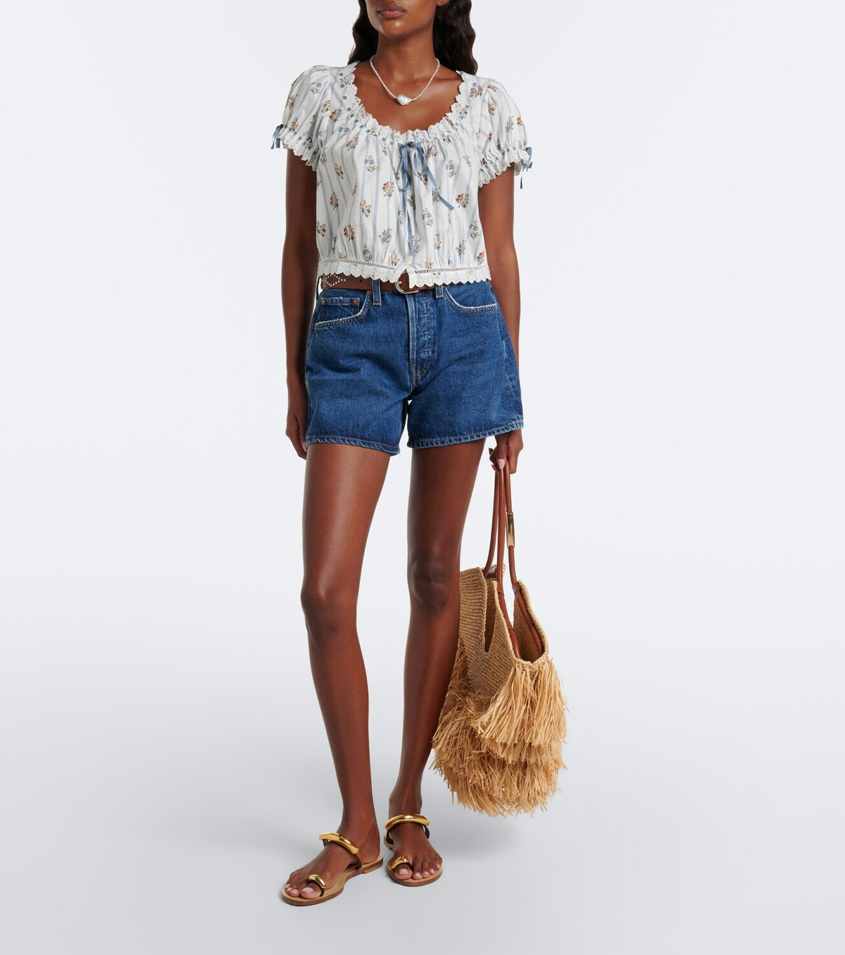Dôen Nera embroidered printed cotton top