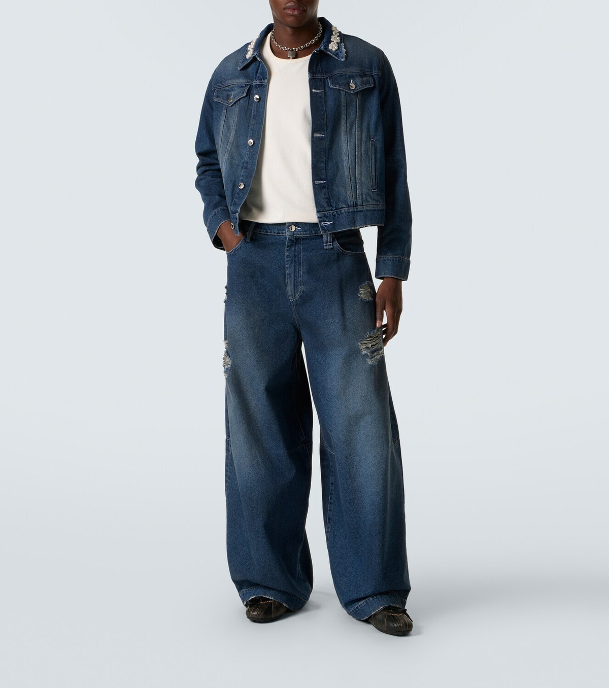 Simone Rocha Embellished cropped denim jacket
