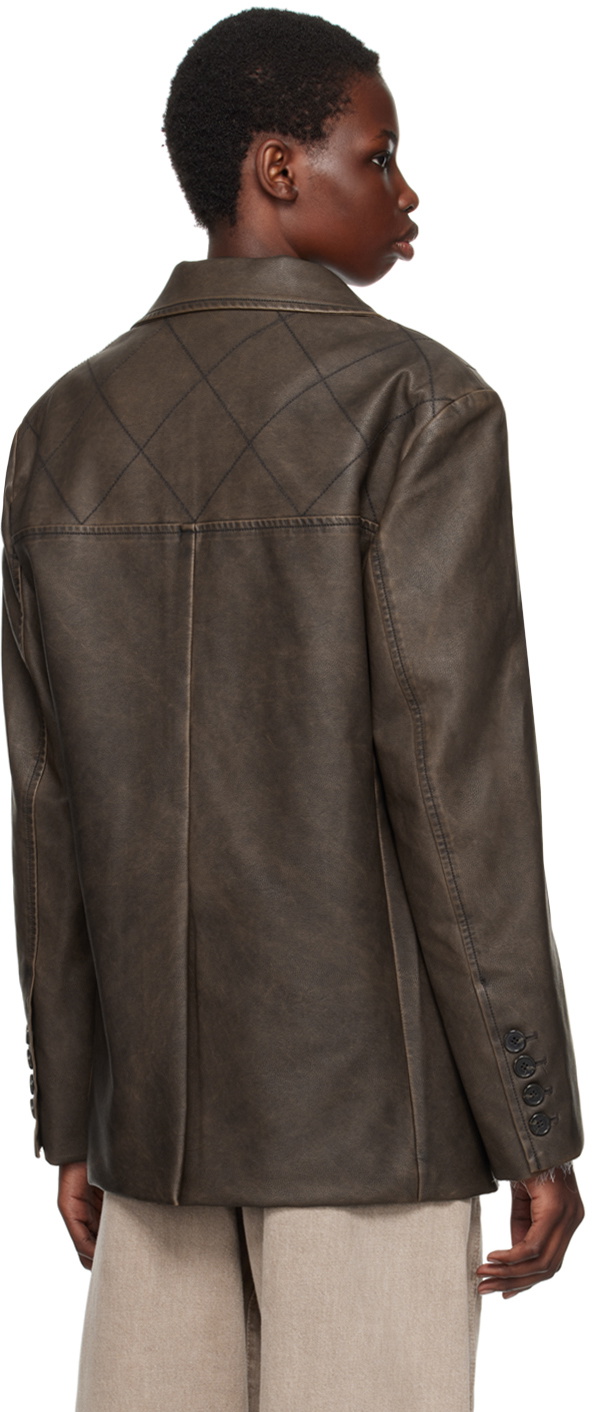 Kijun Brown Stitched Faux-Leather Blazer