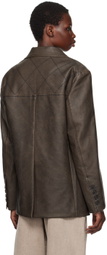 Kijun Brown Stitched Faux-Leather Blazer