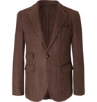 MAN 1924 - Brown Kennedy Slim-Fit Unstructured Herringbone Linen Blazer - Brown