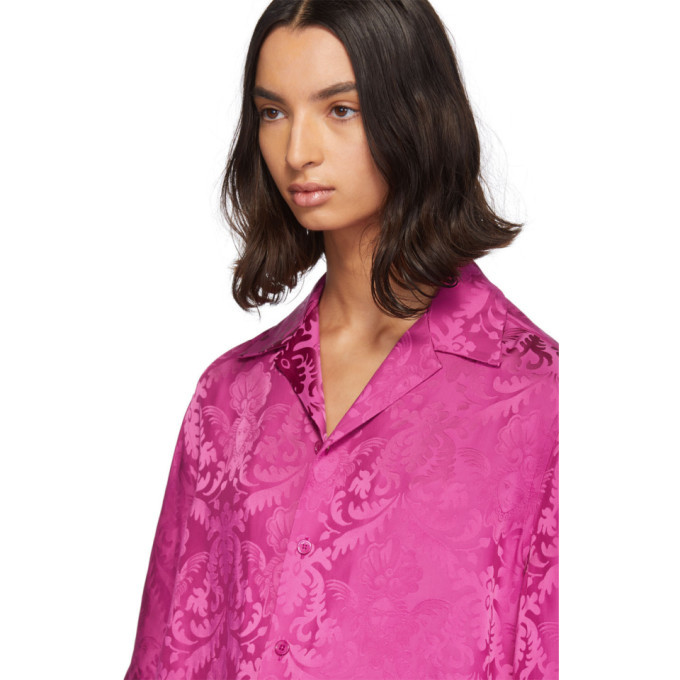 HOT Versace Pink Silk Shirt Versace Pink Silk Damask Shirt Versace