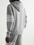Thom Browne - Striped Ribbed Cotton-Jersey Zip-Up Hoodie - Gray