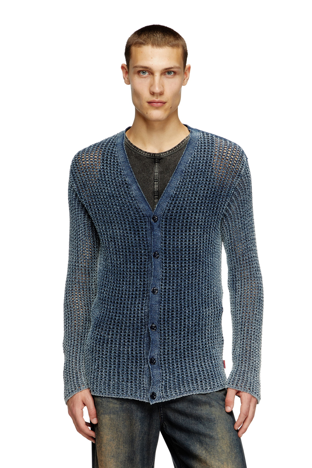 archive diesel tricot denim jacket Knit Diesel Denim-effect zip-up