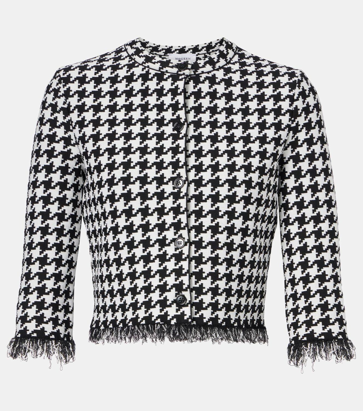 Alexander McQueen Houndstooth fringed jacquard cardigan