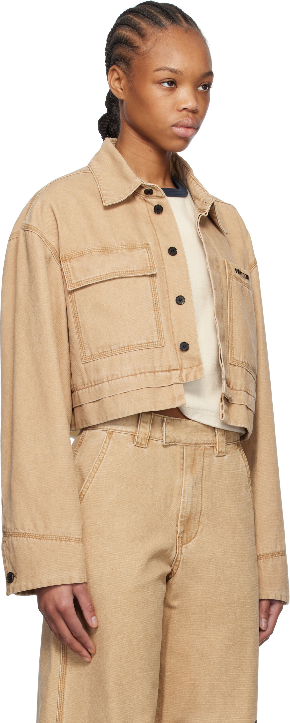 We11done Beige Cropped Work Jacket