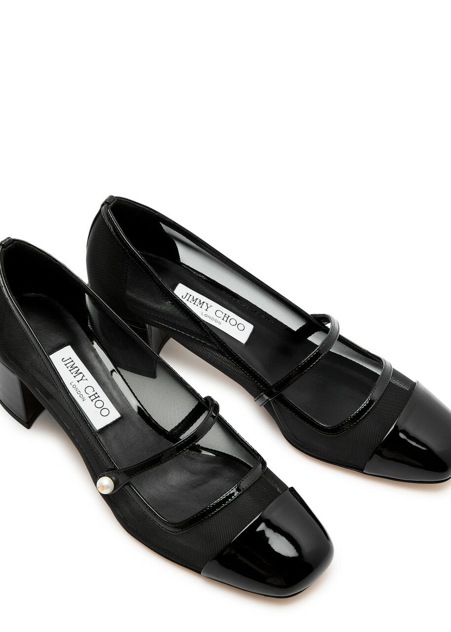 Jimmy Choo Elisa 45 Mesh and Patent Leather Mary Jane Pumps Jimmy Choo Elisa 45 Mesh and Patent Leather Mary Jane Pumps