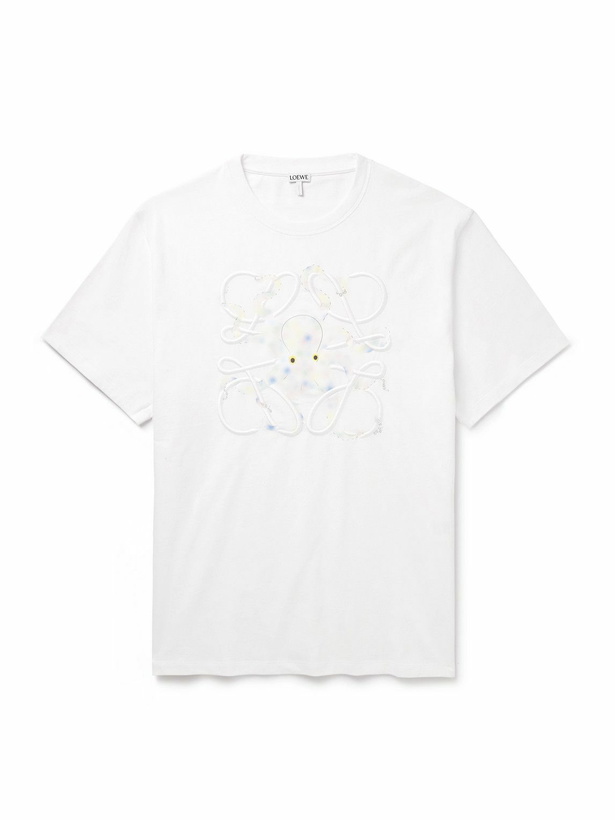 Photo: LOEWE - Suna Fujita Logo-Embroidered Printed Cotton-Jersey T-Shirt - White