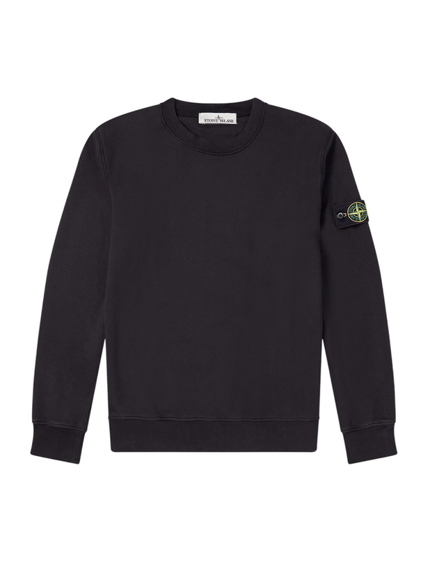 Photo: Stone Island - Logo-Appliquéd Garment-Dyed Cotton-Fleece Sweatshirt - Black