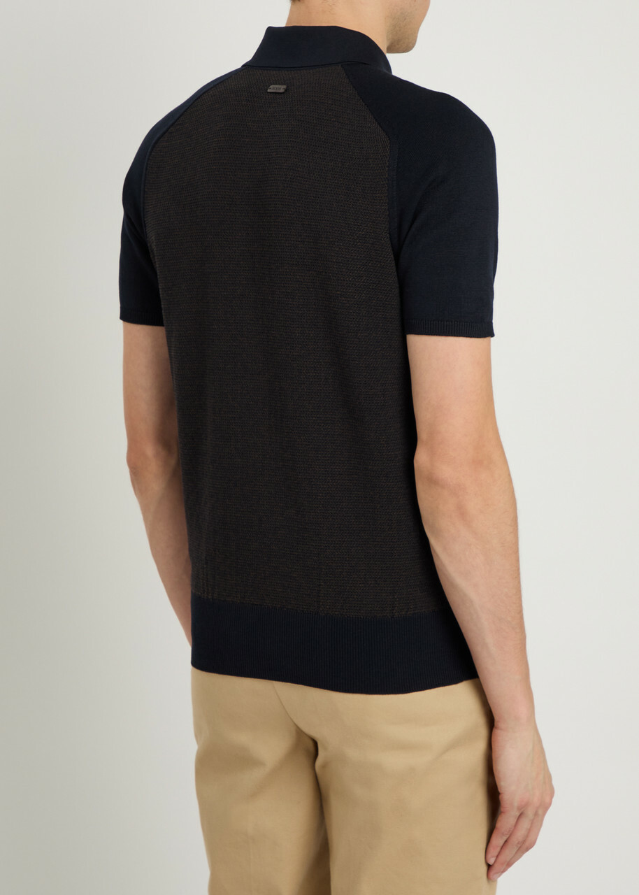 Tods Panelled Ribbed Silk and Cotton-blend Polo Shirt Navy