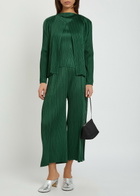 Pleats Please Issey Miyake Pleated Woven Cardigan Dark Green