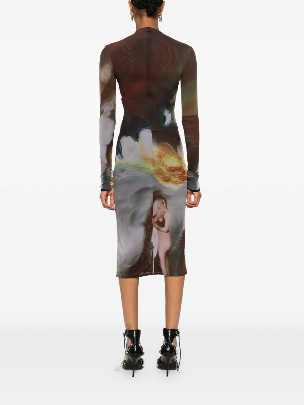 mugler mesh dress Ruched mesh midi dress in black - Mugler