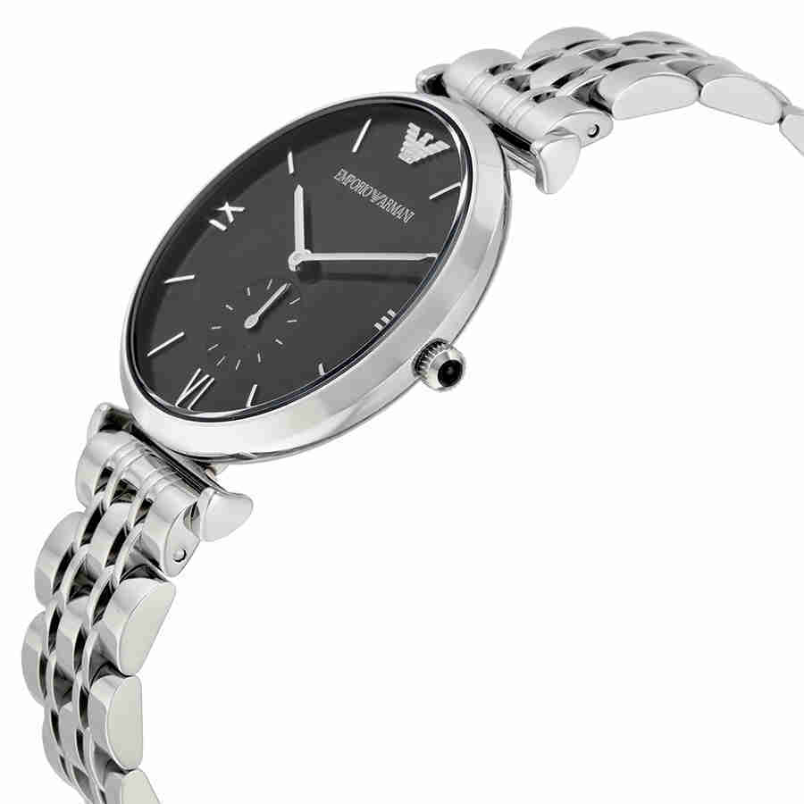 Emporio Armani Retro Black Dial Stainless Steel Mens Watch AR1676