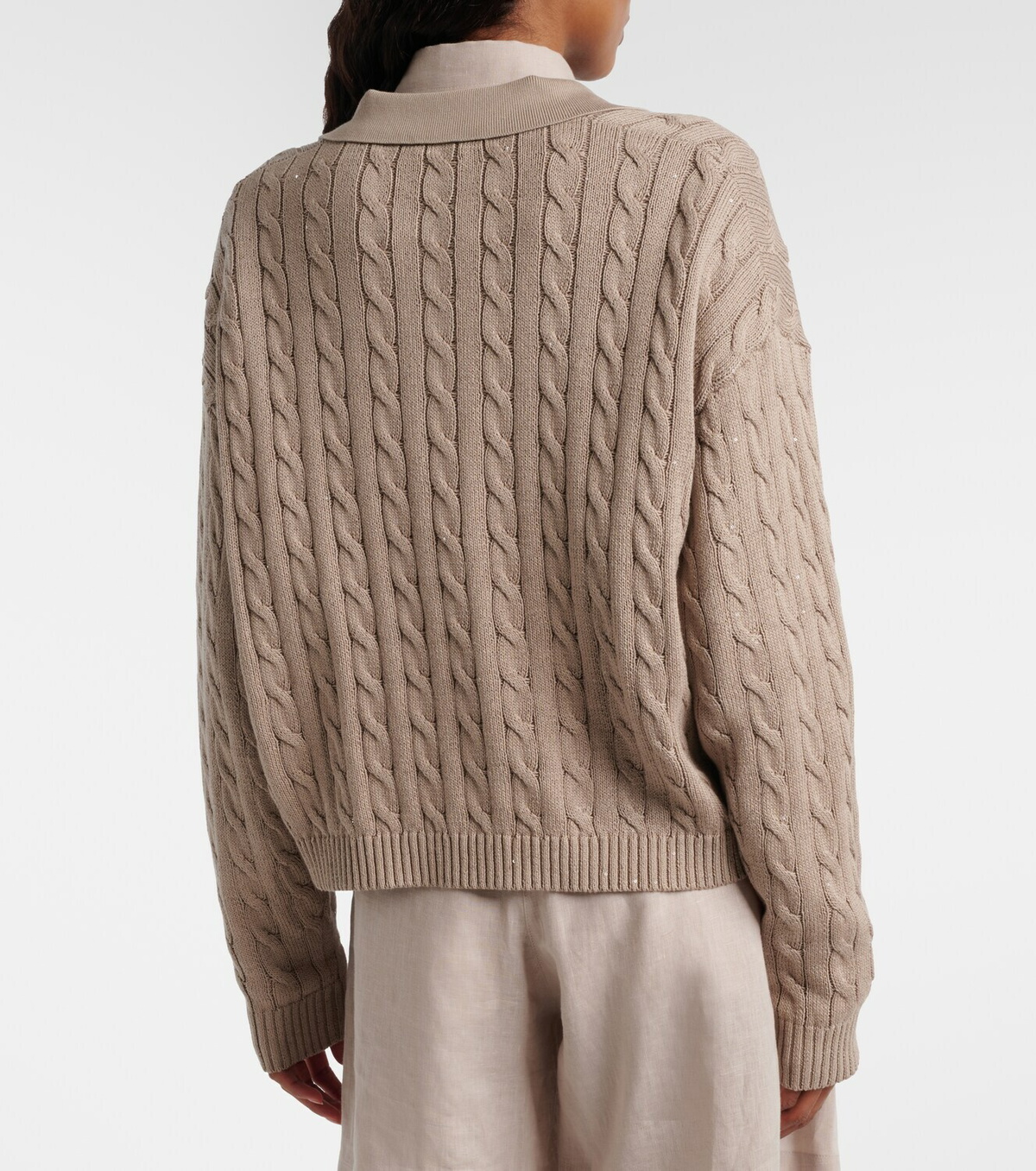 Brunello Cucinelli Cable-knit cotton-blend polo sweater