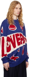 Charles Jeffrey LOVERBOY Blue & Red Topsy Turvy Loverboy Logo Sweater