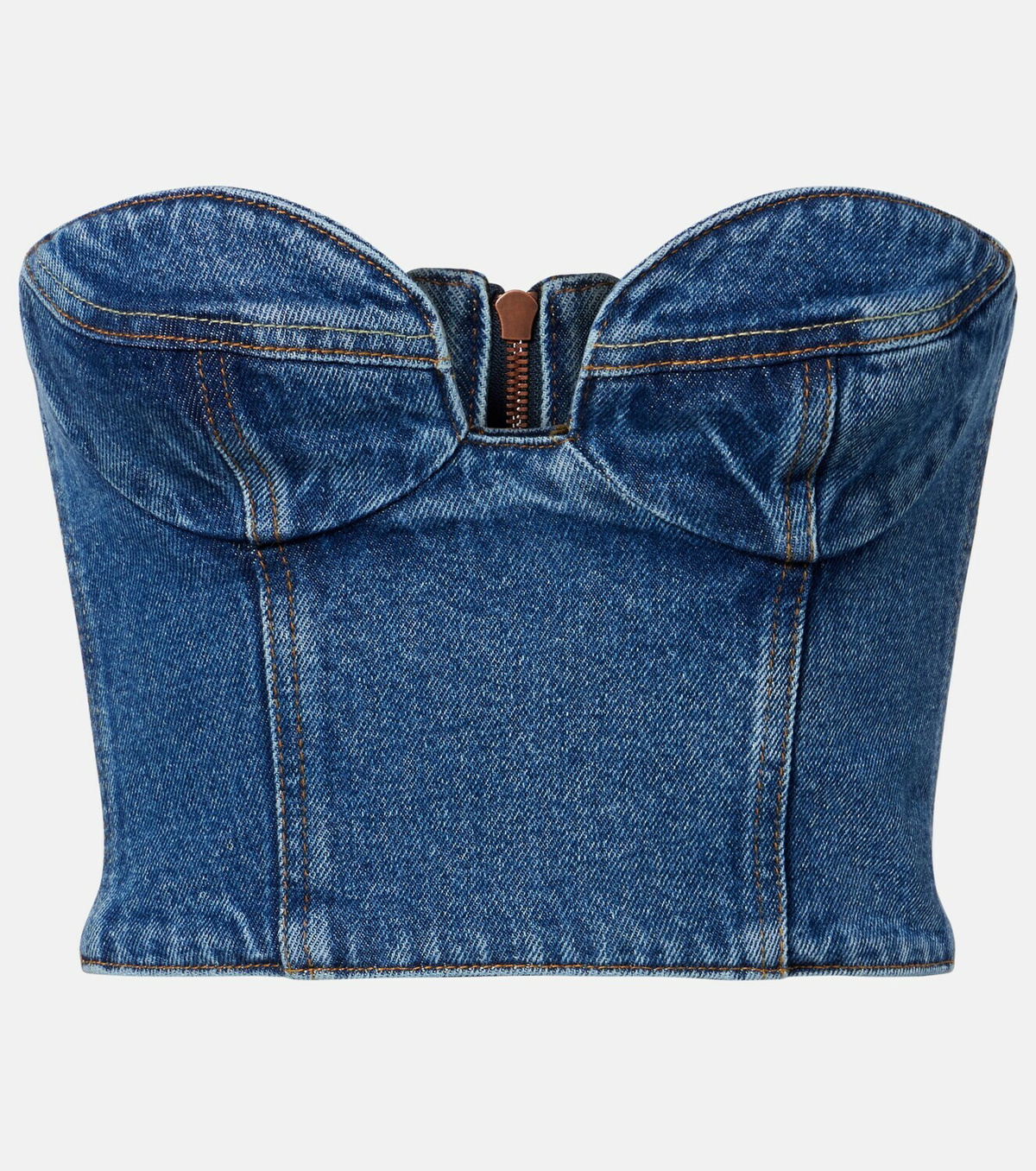 Magda Butrym Floral-appliqué denim bustier top