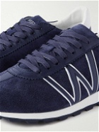 J.M. Weston - On My Way Leather-Trimmed Velour Sneakers - Blue