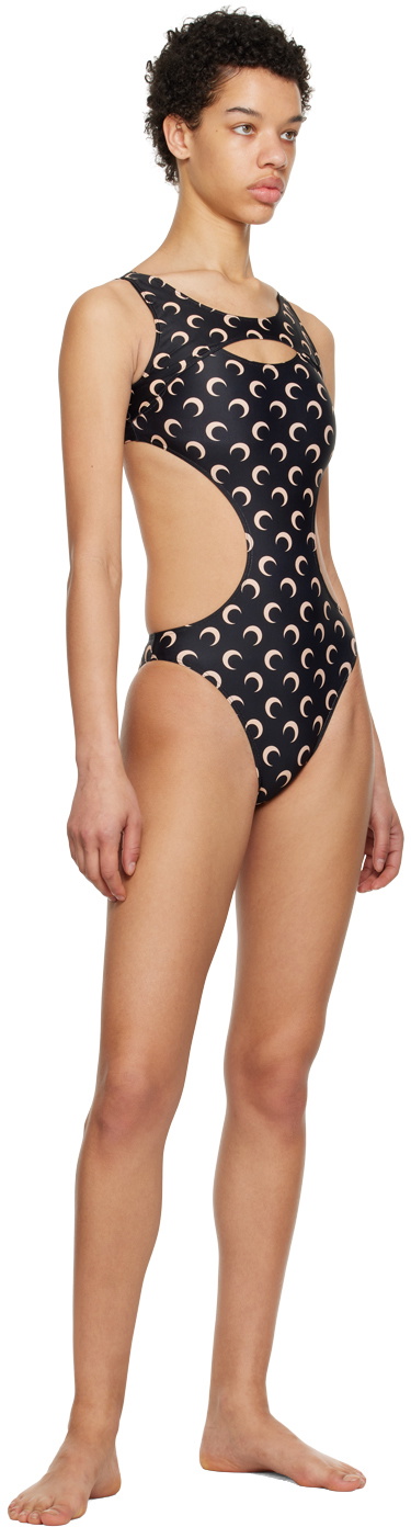 Marine Serre Black Printed One-Piece Swimsuit Marine Serre