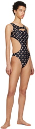 Marine Serre Black Printed One-Piece Swimsuit