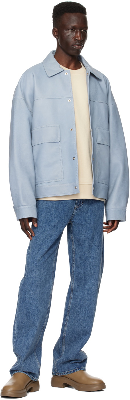 Wooyoungmi Blue Flap Pocket Leather Jacket