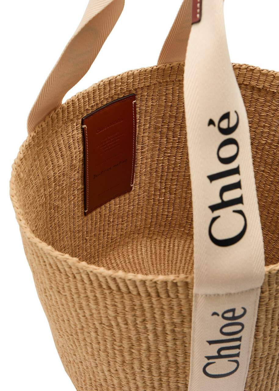 Chloe Woody Large Logo-print Raffia Basket bag - Natural - One Size