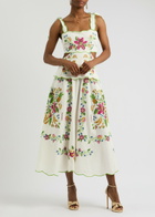 Farm Rio Tropical Romance Floral-embroidered Linen-blend Midi Dress White