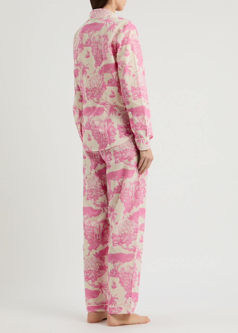 Desmond & Dempsey Loxodonta Printed Cotton Pyjama set Pink