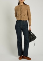 Moncler Cable-knit Cotton-blend Cardigan Brown