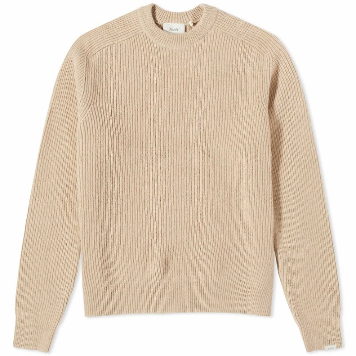 Photo: Foret Men's Cone Ribbed Crew Neck Knit in Oat